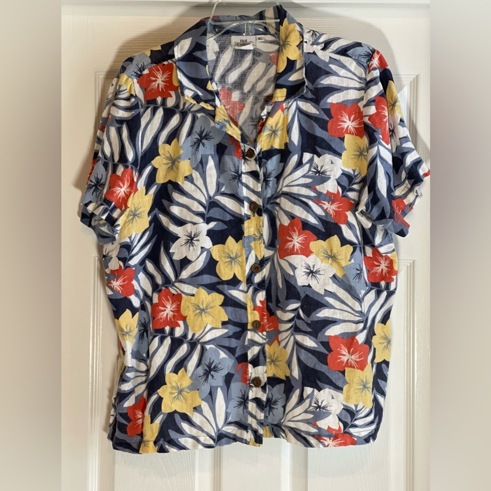 Hot Cotton Hawaiian Print Linen shirt size xl - Picture 1 of 5